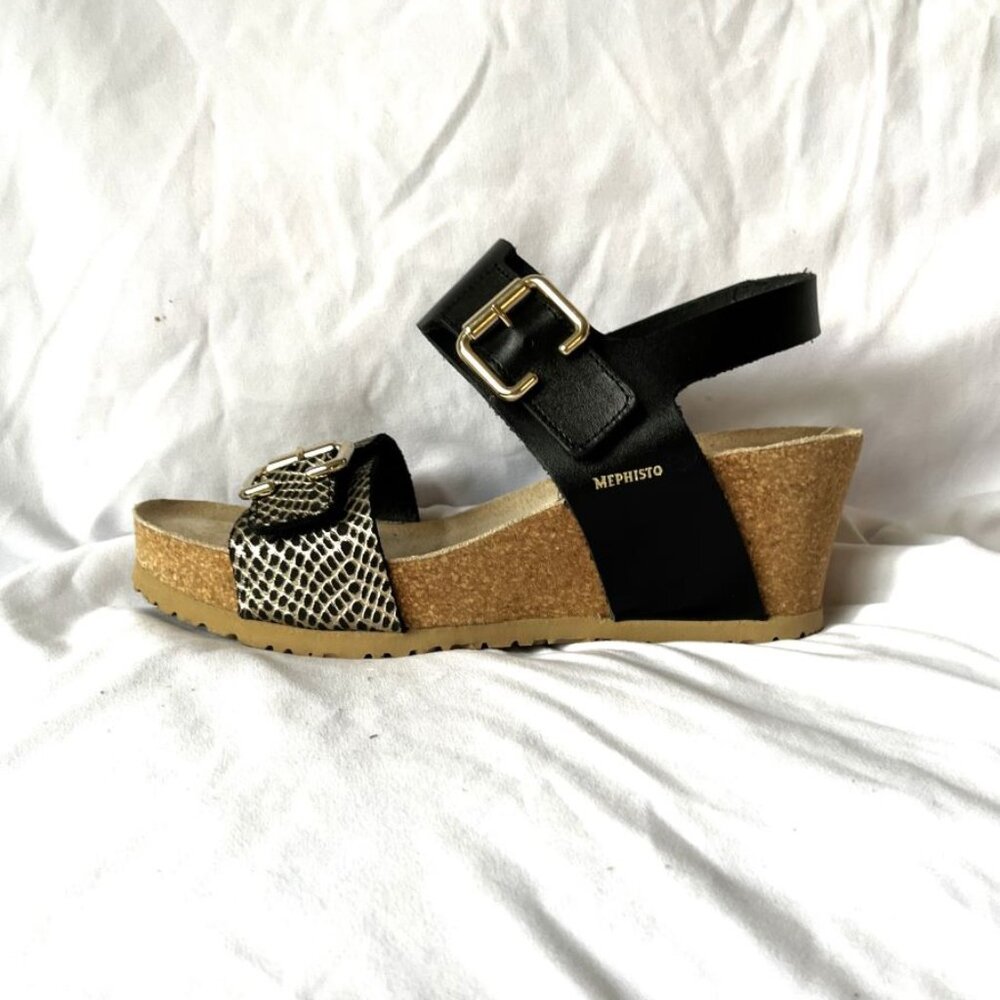 Mephisto Lissandra Size 6.5 Black Leather Sandals - NEW